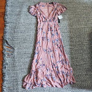 Lulus Fiorire Rose Floral Print Wrap Maxi Dress